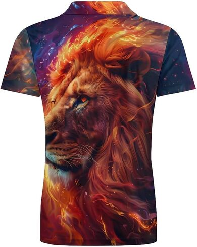 Fire Lion Men's Polo Shirt Short Sleeve T Shirt Casual Summer Golf Shirt Athletic Top in Saudi Arabia