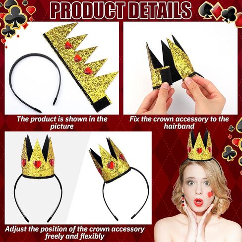 Soulchen 7 Pcs Halloween Queen Costume Set Accessories Red and Black Cloak Cape Cosplay Queen Crown Red Heart Necklace Poker Earrings Scepter Glitter Stickers for Party Women Halloween in Saudi Arabia