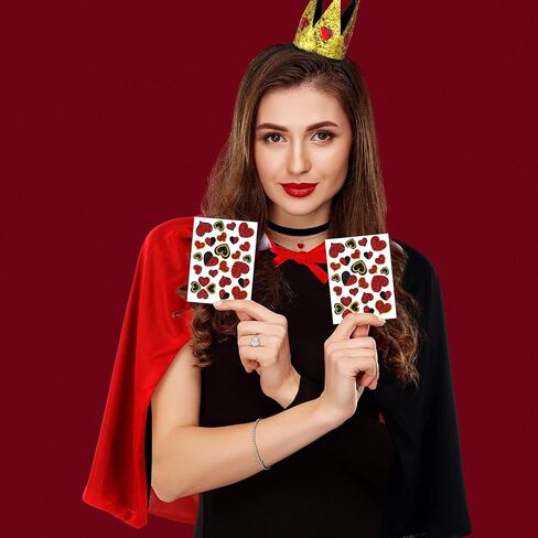 Soulchen 7 Pcs Halloween Queen Costume Set Accessories Red and Black Cloak Cape Cosplay Queen Crown Red Heart Necklace Poker Earrings Scepter Glitter Stickers for Party Women Halloween in Saudi Arabia