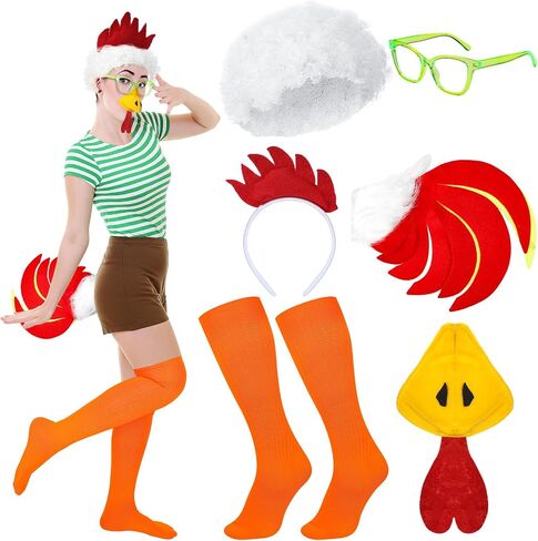 6 Pcs Halloween Chicken Costume Chicken Headband Beak Tail Glasses Socks Wig for Adult Rooster Costume Accessories in Saudi Arabia