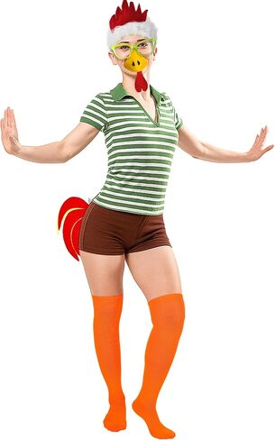 6 Pcs Halloween Chicken Costume Chicken Headband Beak Tail Glasses Socks Wig for Adult Rooster Costume Accessories in Saudi Arabia