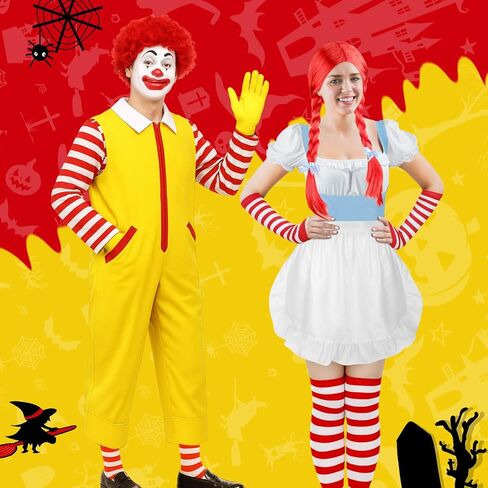 8 Pcs Halloween Couple Costume for Adults Fast Food Clown Costume Accessories in Saudi Arabia