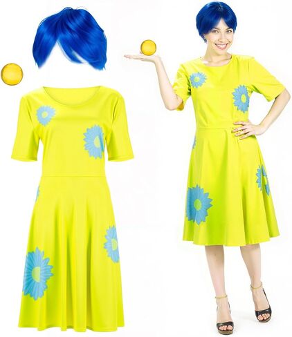 Chuangdi 3 Pcs Halloween Costume Set Include Short Blue Wig Yellow Movie Party Dress Crystal Ball for Women in Saudi Arabia