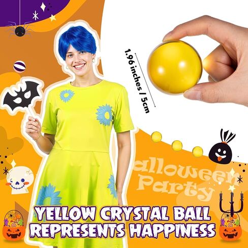 Chuangdi 3 Pcs Halloween Costume Set Include Short Blue Wig Yellow Movie Party Dress Crystal Ball for Women in Saudi Arabia