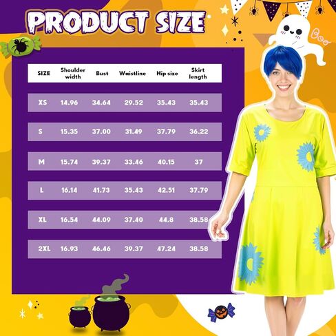 Chuangdi 3 Pcs Halloween Costume Set Include Short Blue Wig Yellow Movie Party Dress Crystal Ball for Women in Saudi Arabia
