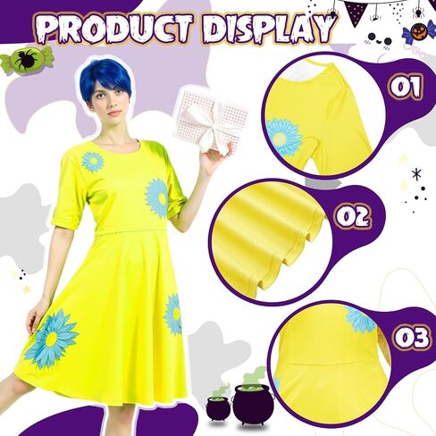 Chuangdi 3 Pcs Halloween Costume Set Include Short Blue Wig Yellow Movie Party Dress Crystal Ball for Women in Saudi Arabia