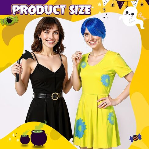 Chuangdi 3 Pcs Halloween Costume Set Include Short Blue Wig Yellow Movie Party Dress Crystal Ball for Women in Saudi Arabia