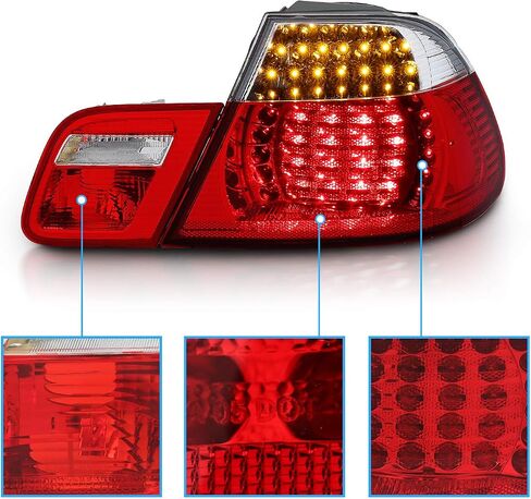 مجموعة مصابيح خلفية LED ببابين من AmeriLite باللون الأحمر/الشفاف 4 قطع لسيارة Bmw 3 Series E46 - جانب الركاب والسائق (لا تناسب السيارة المكشوفة) in Saudi Arabia