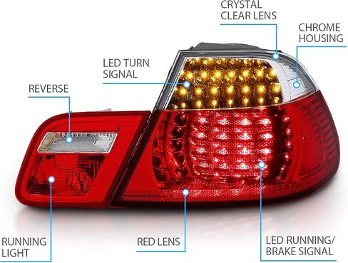 مجموعة مصابيح خلفية LED ببابين من AmeriLite باللون الأحمر/الشفاف 4 قطع لسيارة Bmw 3 Series E46 - جانب الركاب والسائق (لا تناسب السيارة المكشوفة) in Saudi Arabia