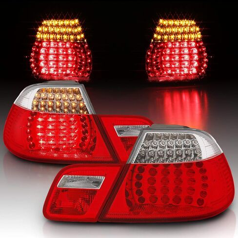 مجموعة مصابيح خلفية LED ببابين من AmeriLite باللون الأحمر/الشفاف 4 قطع لسيارة Bmw 3 Series E46 - جانب الركاب والسائق (لا تناسب السيارة المكشوفة) in Saudi Arabia