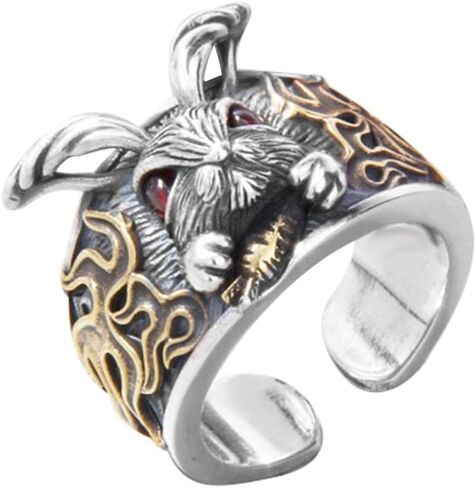 OIDIMS Vintage Rabbit Rings for Women Men Unique Hippie Cool Gothic Animal Bunny Statement Stacking Ring Punk Handmade Open Adjustable Wrap Thumb Cocktail Party Fashion Ethnic Style Hiphop Jewelry in Saudi Arabia