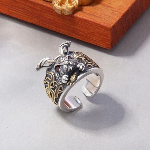 OIDIMS Vintage Rabbit Rings for Women Men Unique Hippie Cool Gothic Animal Bunny Statement Stacking Ring Punk Handmade Open Adjustable Wrap Thumb Cocktail Party Fashion Ethnic Style Hiphop Jewelry in Saudi Arabia