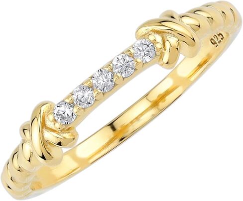Silvershake White Gold Plated or Yellow Gold Plated 925 Sterling Silver Minimalist Love Knot Rope Promise Stackable Gemstone Ring Jewelry for Women in Saudi Arabia