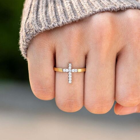 Cross Open Band Ring for Women Micro Paved CZ Cross Ring Geometric Stackable Adjustable Statement Finger Jewelry for Daily Wear Special Occasion in Saudi Arabia
