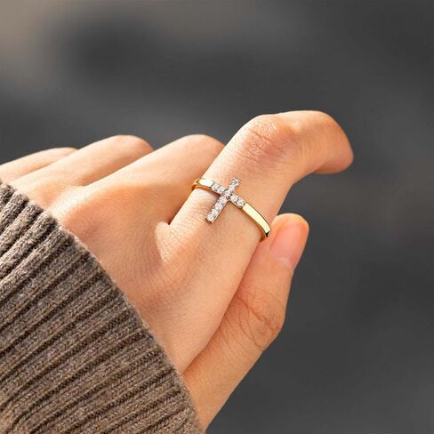 Cross Open Band Ring for Women Micro Paved CZ Cross Ring Geometric Stackable Adjustable Statement Finger Jewelry for Daily Wear Special Occasion in Saudi Arabia