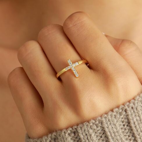 Cross Open Band Ring for Women Micro Paved CZ Cross Ring Geometric Stackable Adjustable Statement Finger Jewelry for Daily Wear Special Occasion in Saudi Arabia