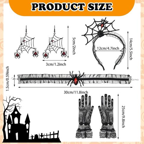 Suhine 17 Pcs Halloween Gothic Spider Woman Costume Includes Spiderweb Poncho Headband Spider Earrings Hand Gloves Gothic Necklace Stockings 10 Face Temporary Tattoos Stickers for Adult Cosplay Party in Saudi Arabia