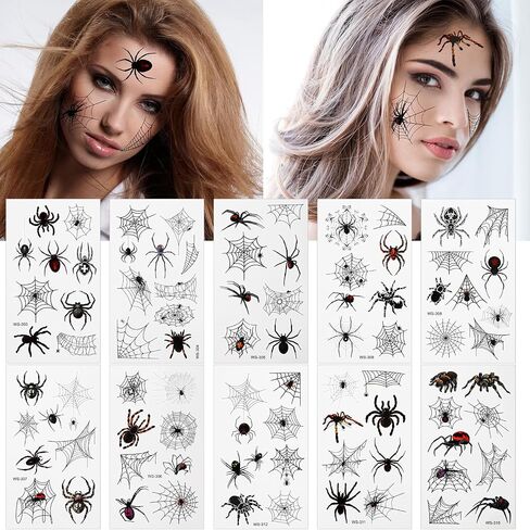 Suhine 17 Pcs Halloween Gothic Spider Woman Costume Includes Spiderweb Poncho Headband Spider Earrings Hand Gloves Gothic Necklace Stockings 10 Face Temporary Tattoos Stickers for Adult Cosplay Party in Saudi Arabia