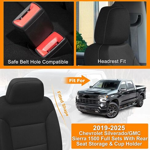 غطاء المقعد الأمامي والخلفي متوافق مع 2019-2025 Chevy Silverado/GMC Sierra 1500 مع مساحة تخزين للمقعد الخلفي وحامل أكواب، قماش محبوك عالي التحمل in Saudi Arabia