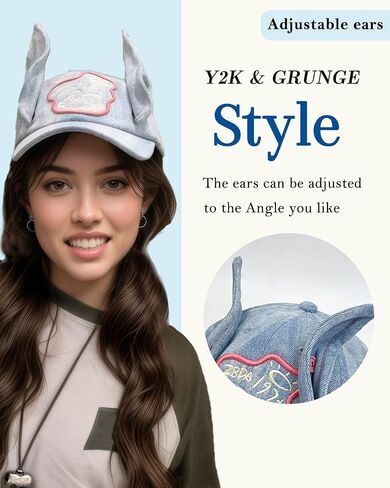 Y2k Hats Bunny Ears Hat for Women Cute Baseball Cap Y2k Accessories Grunge Aesthetic in Saudi Arabia