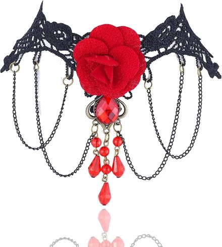 Gothic Choker Necklace for Women Lace Vampire Collar Necklace Y2K Goth Red Black Zirconia Pendant Necklaces Halloween Dark Bridal Vampire Party Jewelry Accessories in Kuwait