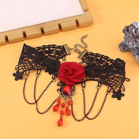 Gothic Choker Necklace for Women Lace Vampire Collar Necklace Y2K Goth Red Black Zirconia Pendant Necklaces Halloween Dark Bridal Vampire Party Jewelry Accessories in Kuwait