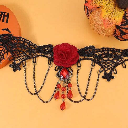 Gothic Choker Necklace for Women Lace Vampire Collar Necklace Y2K Goth Red Black Zirconia Pendant Necklaces Halloween Dark Bridal Vampire Party Jewelry Accessories in Kuwait