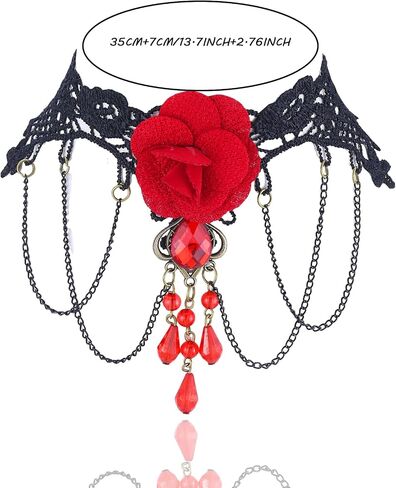 Gothic Choker Necklace for Women Lace Vampire Collar Necklace Y2K Goth Red Black Zirconia Pendant Necklaces Halloween Dark Bridal Vampire Party Jewelry Accessories in Kuwait