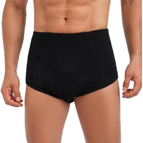 Incontinence Underwear Briefs for Men - Washable Cotton Leakproof Panties with Fly, Front & Rear Leak Proof, 150ml Absorbency (M, Black) in Saudi Arabia