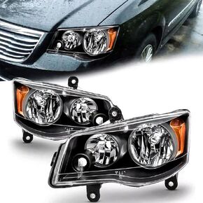 Headlights Assembly for 2011 2012 2013 2014 2015 2016 2018 2019 2020 Dodge Grand Caravan 08-16 Chrysler Town & Country Replacement Halogen Headlamp Assembly, Chrome Housing Amber Side in Kuwait
