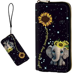 Women's RFID Blocking Wallet PU Leather Slim Bifold Wristlet Clutch with Large Capacity,16 Card Slots & Zipper Coin Purse Pocket Ladies Travel Purse Wristlet,Moonflower in Kuwait