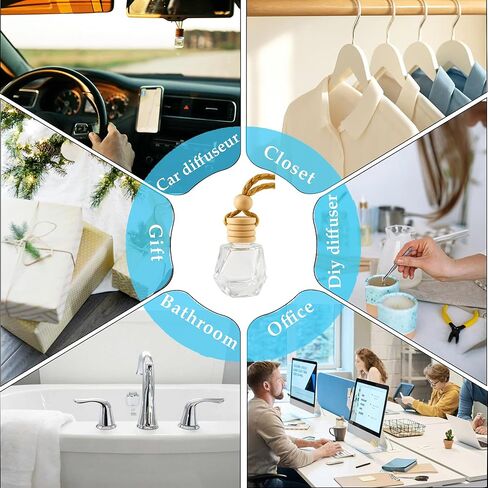 Pack of 30 Black Glass Car Air Freshener Diffuser, Empty Auto Essential Oil Fragrance Perfume Bottles Hanging Ornaments Decor in Kuwait