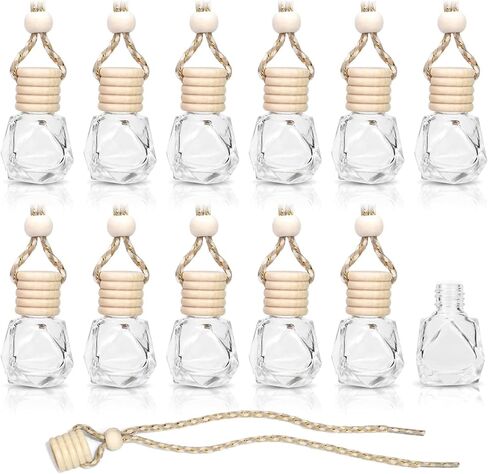 Pack of 30 Black Glass Car Air Freshener Diffuser, Empty Auto Essential Oil Fragrance Perfume Bottles Hanging Ornaments Decor in Kuwait