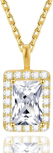 DEWEN Square Zirconia Necklace: 925 Sterling Silver Geometric Pendant with Sparkling Cubic Zirconia Stones - Anniversary & Valentine's Day Gift for Women in Saudi Arabia