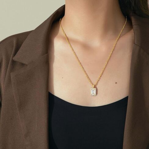 DEWEN Square Zirconia Necklace: 925 Sterling Silver Geometric Pendant with Sparkling Cubic Zirconia Stones - Anniversary & Valentine's Day Gift for Women in Saudi Arabia