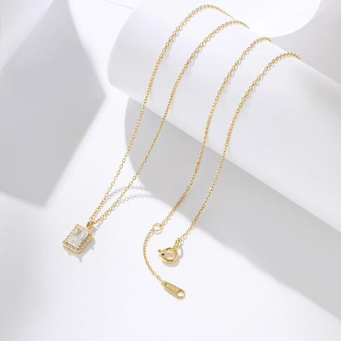 DEWEN Square Zirconia Necklace: 925 Sterling Silver Geometric Pendant with Sparkling Cubic Zirconia Stones - Anniversary & Valentine's Day Gift for Women in Saudi Arabia