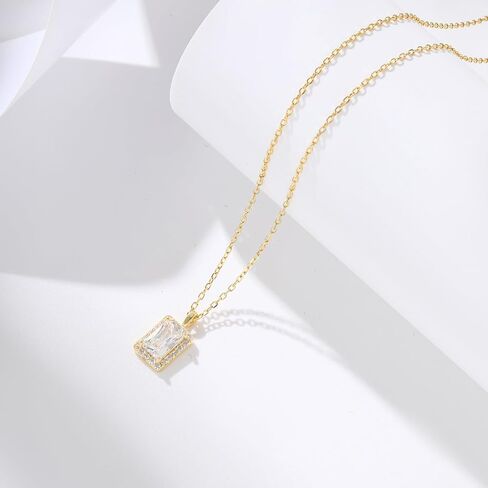 DEWEN Square Zirconia Necklace: 925 Sterling Silver Geometric Pendant with Sparkling Cubic Zirconia Stones - Anniversary & Valentine's Day Gift for Women in Saudi Arabia