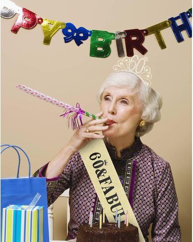 YARIEW 60th Birthday Headband + Sash + Tiara Set, '60 & Fabulous' Gold Birthday Crown & Sash for Women in Saudi Arabia