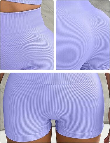 Women's High-Waisted Ribbed Yoga Shorts Stretch Fit Wearout Shorts Tummy Control and Butt Lift Design for Yoga Running in Saudi Arabia