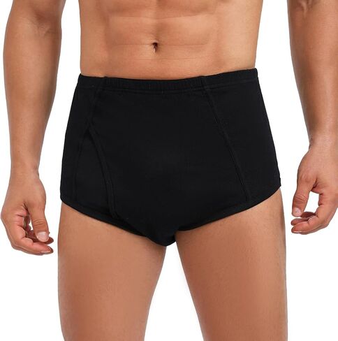 Incontinence Underwear Briefs for Men - Washable Cotton Leakproof Panties with Fly, Front & Rear Leak Proof, 150ml Absorbency (M, Black) in Saudi Arabia