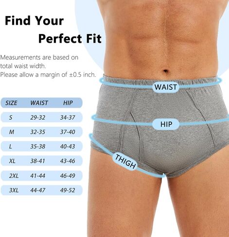 Incontinence Underwear Briefs for Men - Washable Cotton Leakproof Panties with Fly, Front & Rear Leak Proof, 150ml Absorbency (M, Black) in Saudi Arabia