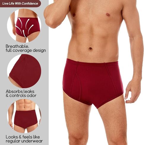 Incontinence Underwear Briefs for Men - Washable Cotton Leakproof Panties with Fly, Front & Rear Leak Proof, 150ml Absorbency (M, Black) in Saudi Arabia