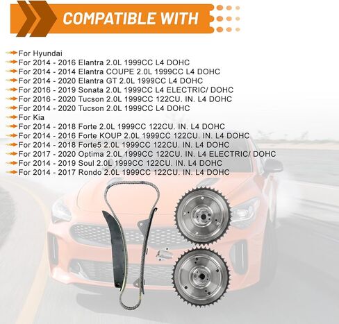 مجموعة سلسلة التوقيت FIWARY عمود الحدبات VVT Gear مناسب لـ 2011-2018 Kia Sorento Optima Sportage، لـ 2011-2019 Hyundai Santa Fe Sonata Tucson 2.4 2.0 G4KJ استبدال OE 24350-2G750 24370-2G750 24321-2G111 in Kuwait