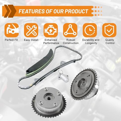 مجموعة سلسلة التوقيت FIWARY عمود الحدبات VVT Gear مناسب لـ 2011-2018 Kia Sorento Optima Sportage، لـ 2011-2019 Hyundai Santa Fe Sonata Tucson 2.4 2.0 G4KJ استبدال OE 24350-2G750 24370-2G750 24321-2G111 in Kuwait