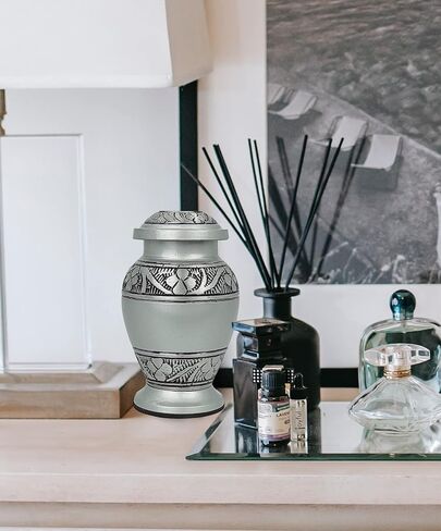 Engraved Pewter Keepsake Mini Urn for Human Ashes - A Beautiful Memorable and Classy Elegant Keepsake Mini Urn to Honor Your Loved One Remains - 3 Inch - Silver in Saudi Arabia