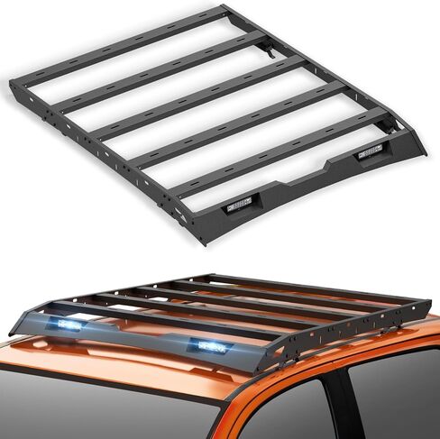 سلة شحن رف سقف SUORTO متوافقة مع كابينة Toyota Tundra CrewMax 2007-2021 مع 4 مصابيح LED، حامل تخزين الأمتعة العلوي للشاحنة على السطح in Saudi Arabia