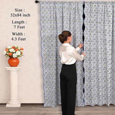 Ridhi Strawberry Pink Floral Cotton Scallop Curtains 1 pcs 84-Inch Pocket for The Rod Semi-Sheer Drapes for Living Room & Bedroom, Floral Patterned Farmhouse Boho French Country Window Panels in Saudi Arabia