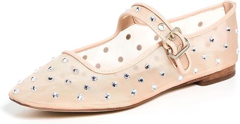 VARECOLA Women's Rhinestone Mesh Mary Jane Flats, Comfortable Square Toe Shoes with Buckle Strap Stylish for Wedding Party Work Casual in Saudi Arabia
