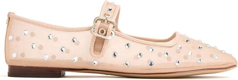 VARECOLA Women's Rhinestone Mesh Mary Jane Flats, Comfortable Square Toe Shoes with Buckle Strap Stylish for Wedding Party Work Casual in Saudi Arabia