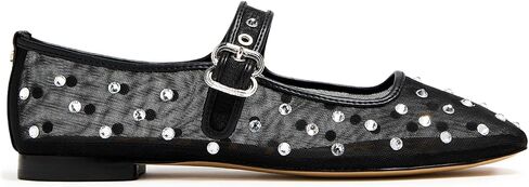 VARECOLA Women's Rhinestone Mesh Mary Jane Flats, Comfortable Square Toe Shoes with Buckle Strap Stylish for Wedding Party Work Casual in Saudi Arabia
